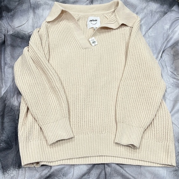 aerie Sweaters - Aerie sugar rush cream collared sweater size large